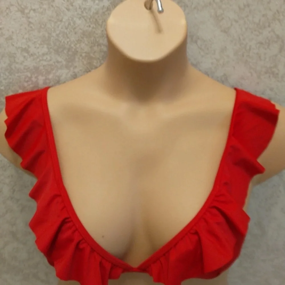 SHEIN Vibrant Red Ruffle Bikini Top
